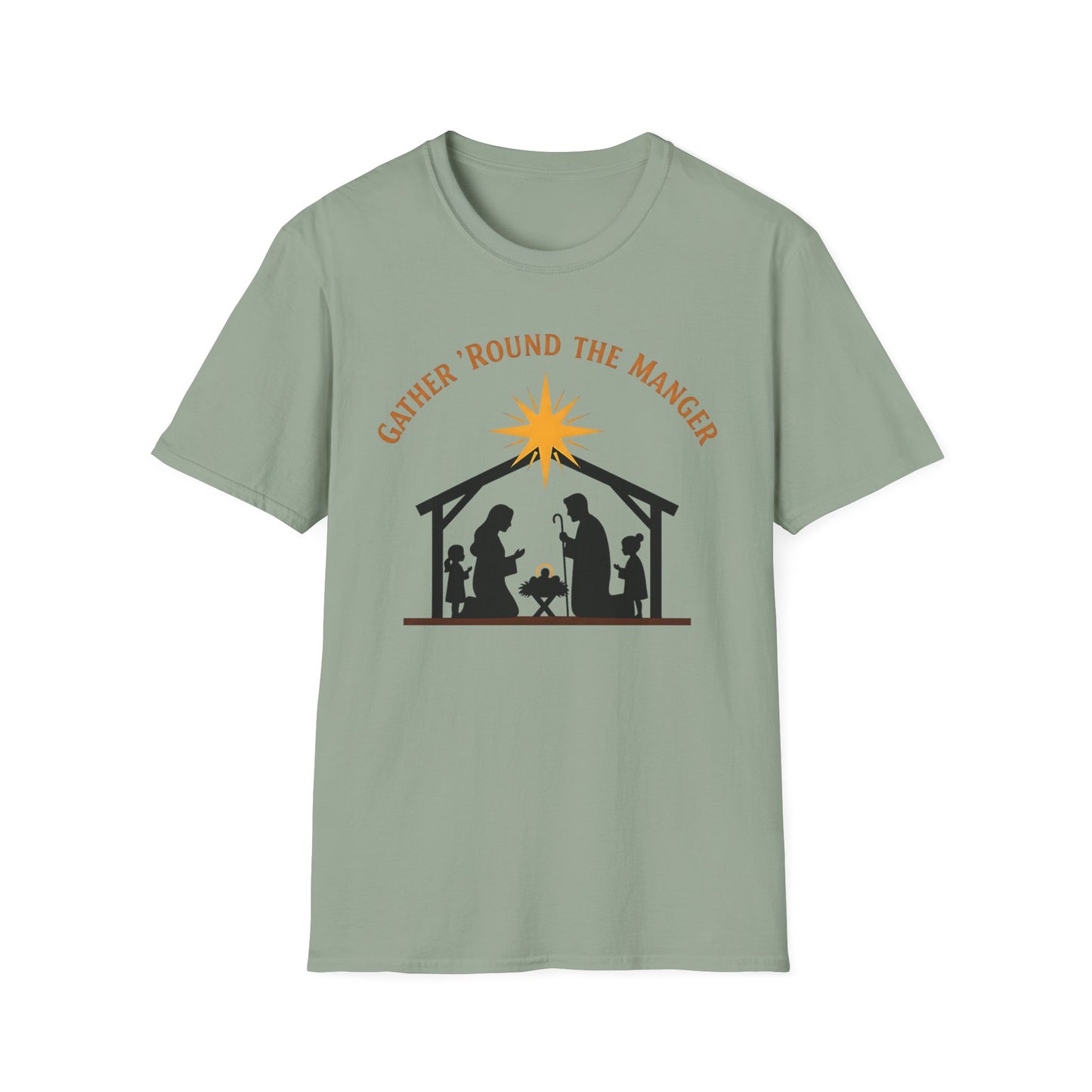 Gather 'Round the Manger Unisex Softstyle Christian Christmas T-Shirt