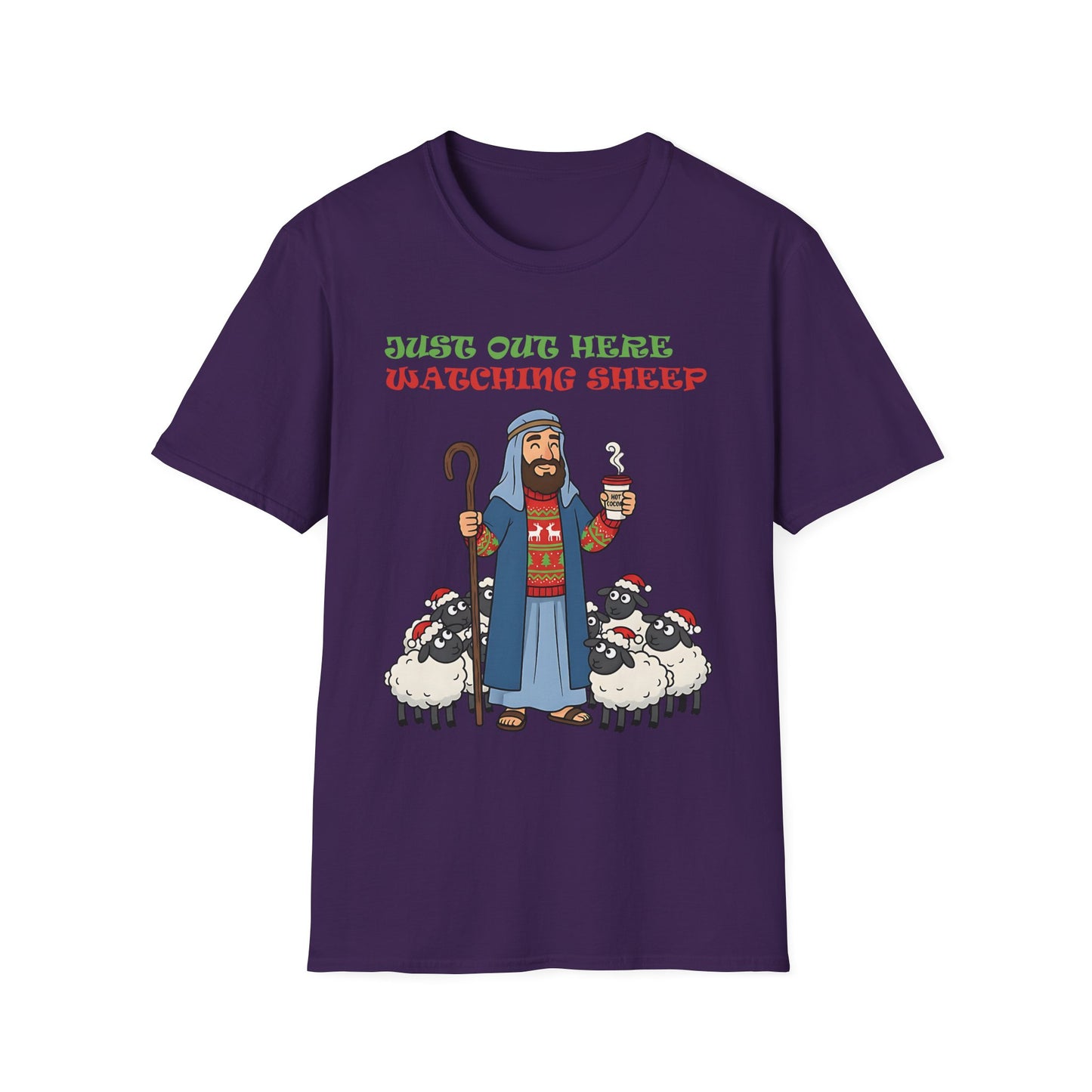 Funny Bethlehem Shepherd Christmas T-Shirt Just Out Here Watching Sheep