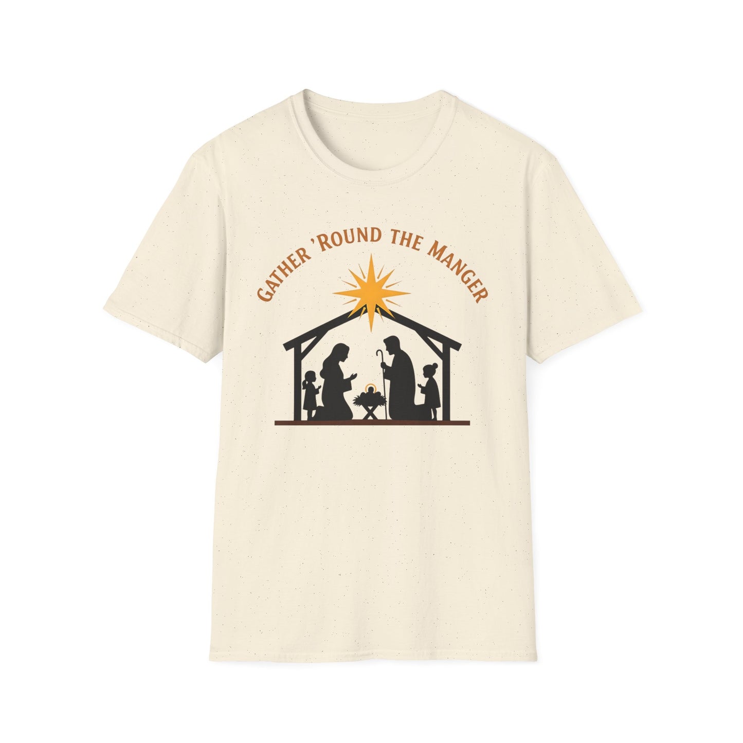 Gather 'Round the Manger Unisex Softstyle Christian Christmas T-Shirt