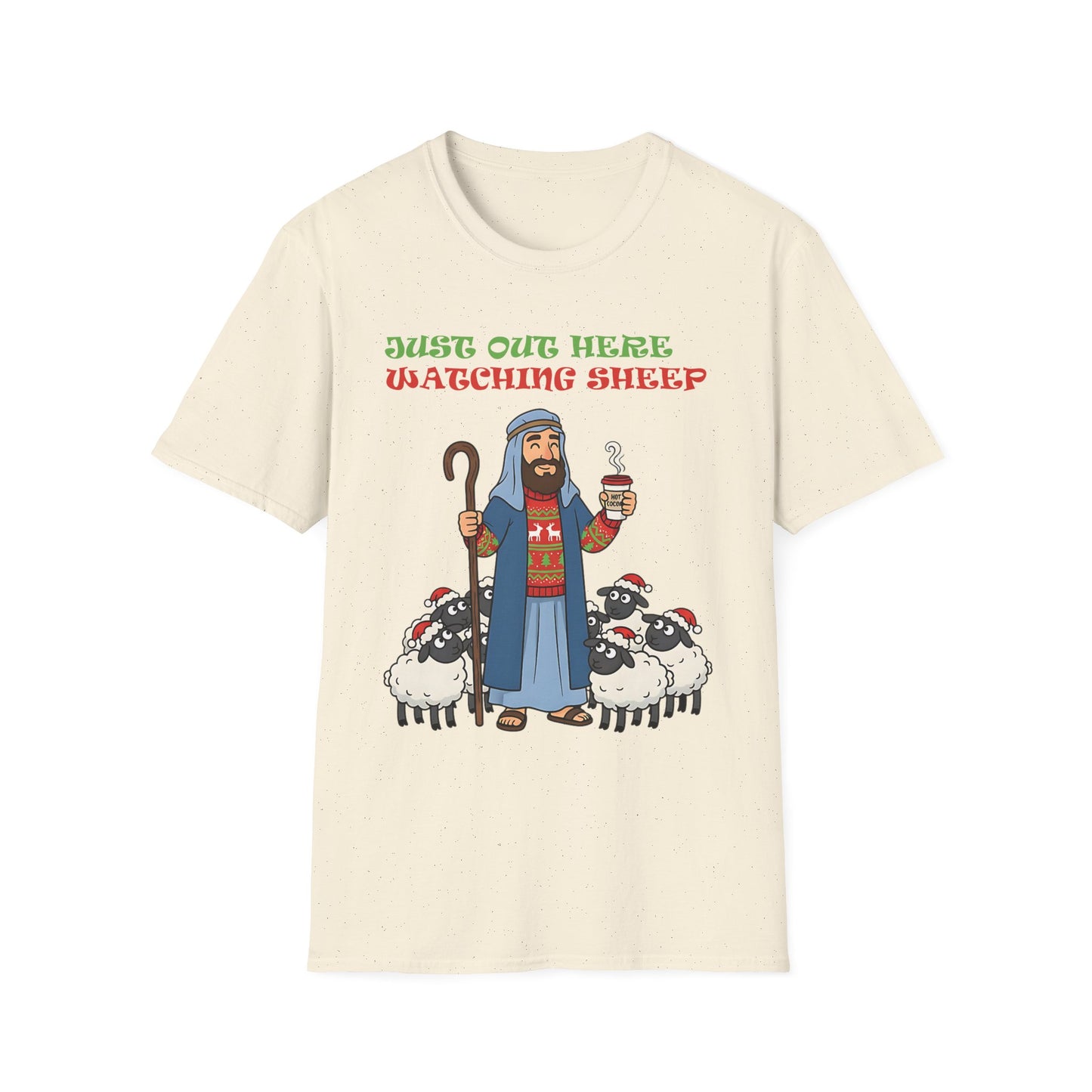 Funny Bethlehem Shepherd Christmas T-Shirt Just Out Here Watching Sheep