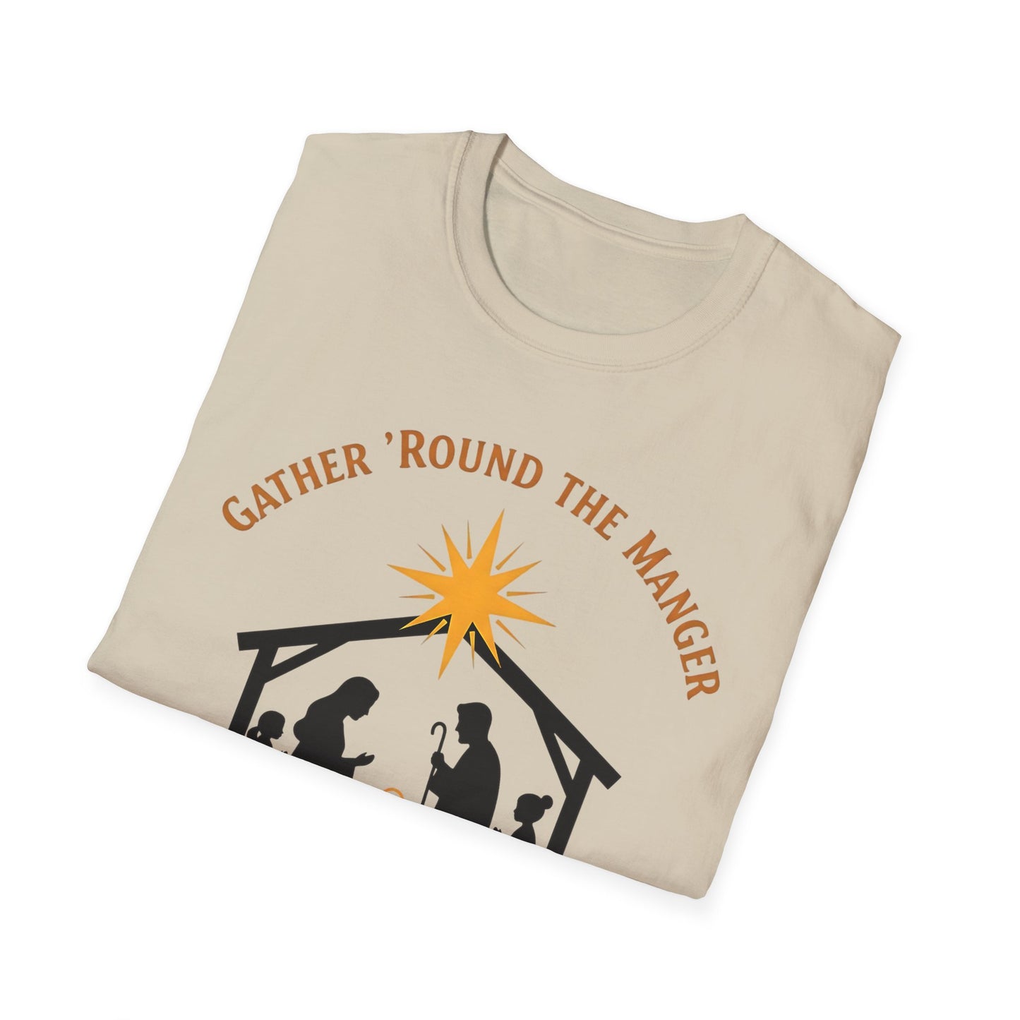 Gather 'Round the Manger Unisex Softstyle Christian Christmas T-Shirt