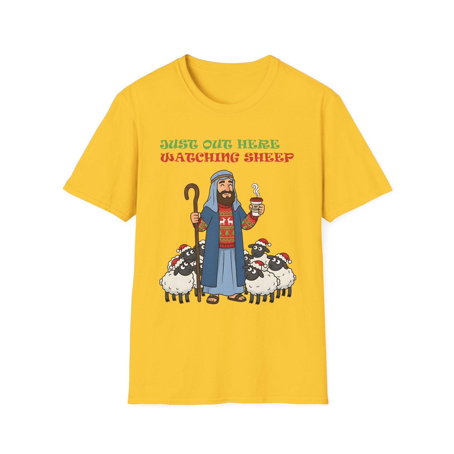 Funny Bethlehem Shepherd Christmas T-Shirt Just Out Here Watching Sheep