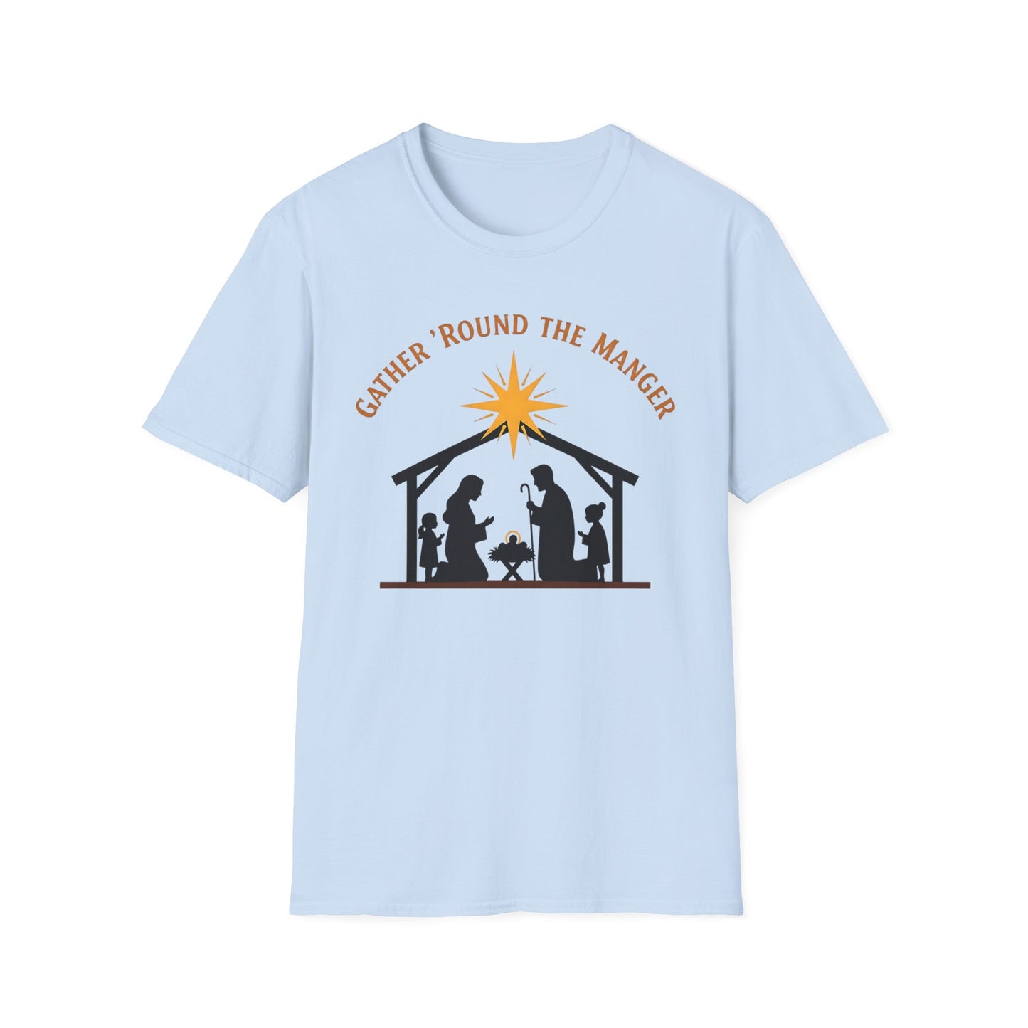 Gather 'Round the Manger Unisex Softstyle Christian Christmas T-Shirt