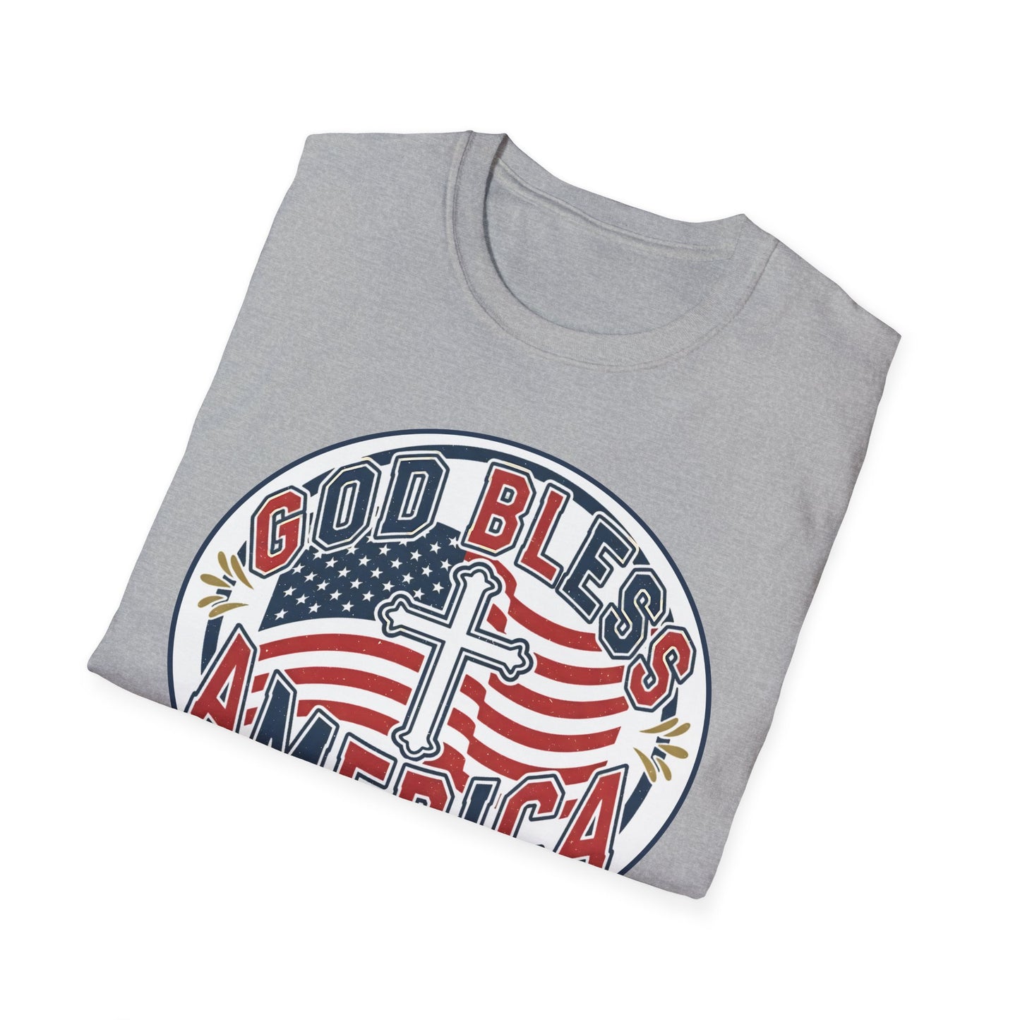 God Bless America Christian Patriotic Flag and Cross T-Shirt