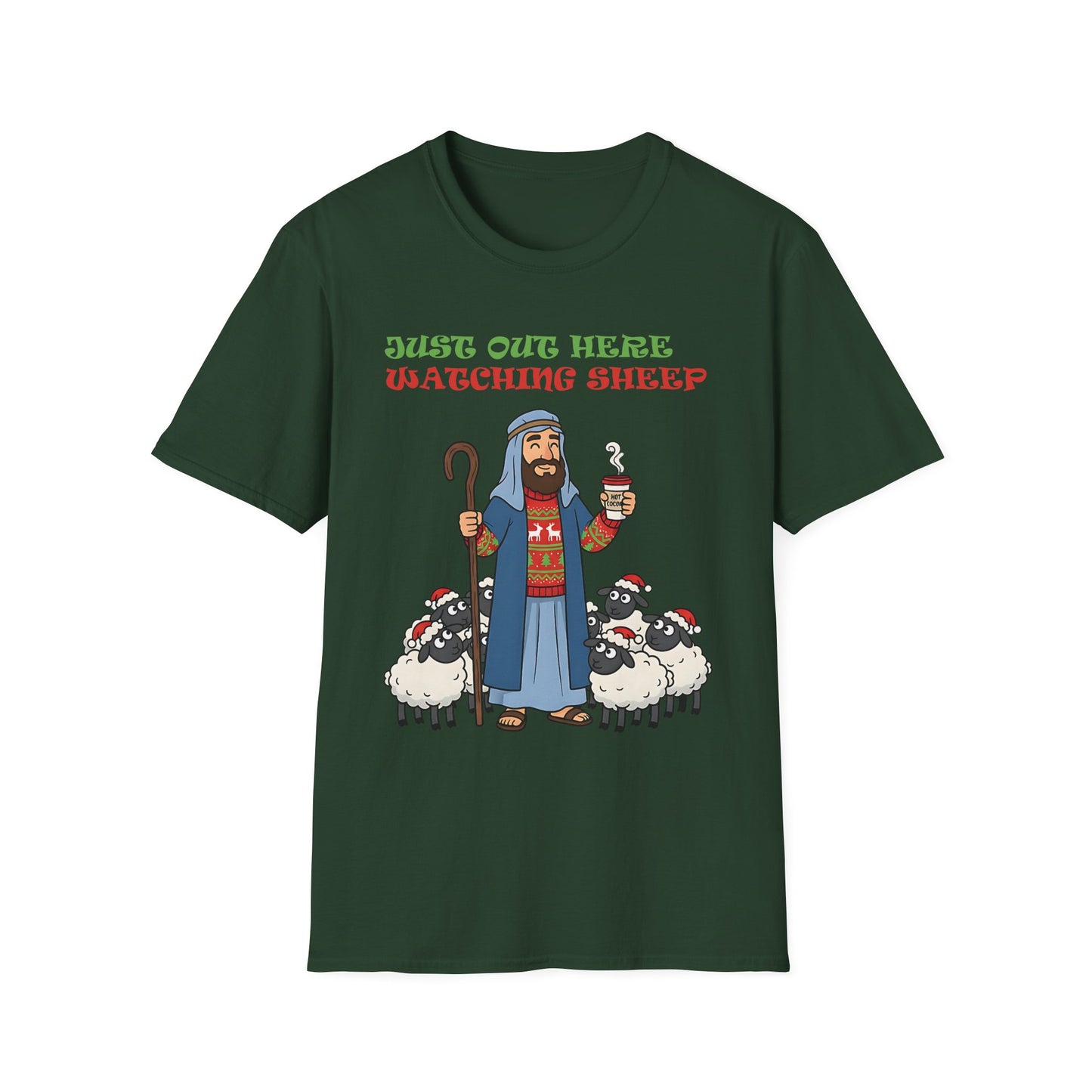 Funny Bethlehem Shepherd Christmas T-Shirt Just Out Here Watching Sheep