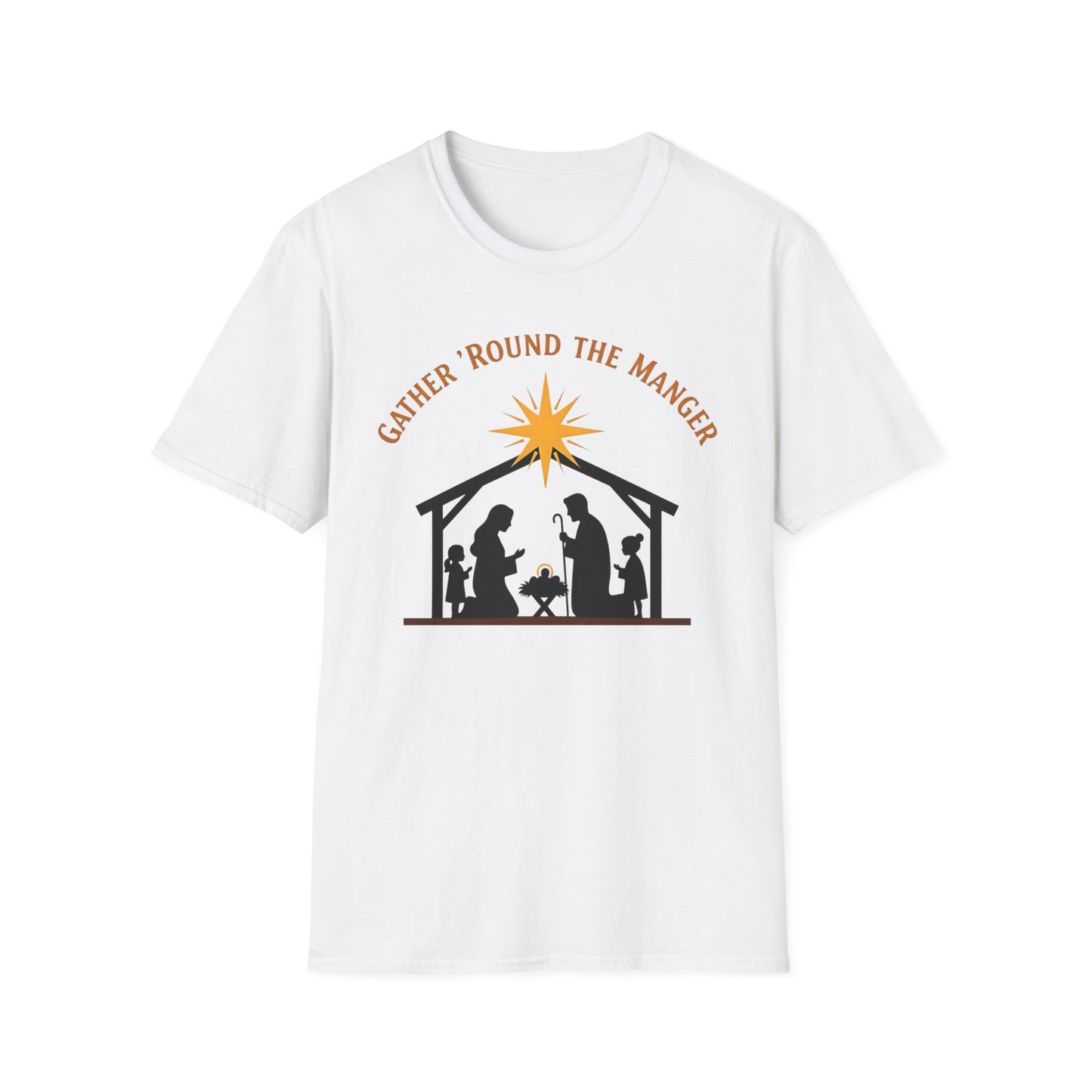 Gather 'Round the Manger Unisex Softstyle Christian Christmas T-Shirt