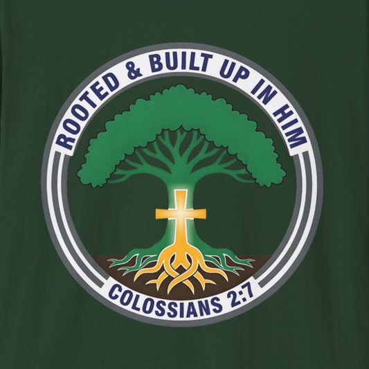 A118 - Rooted & Built Up in Him Colossians 2:7 Inspirational Christian T-Shirt