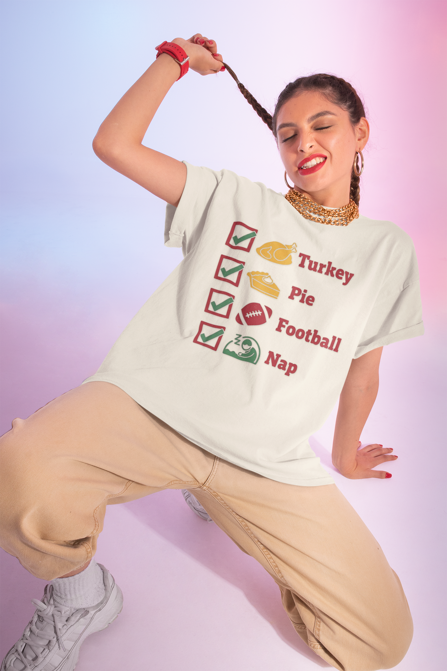 Turkey Pie Football Nap Thanksgiving Checklist T-Shirt