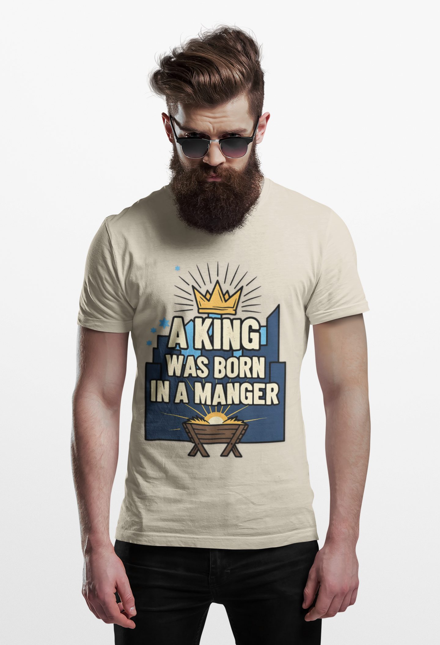A King Was Born in a Manger Christian Christmas T-Shirt