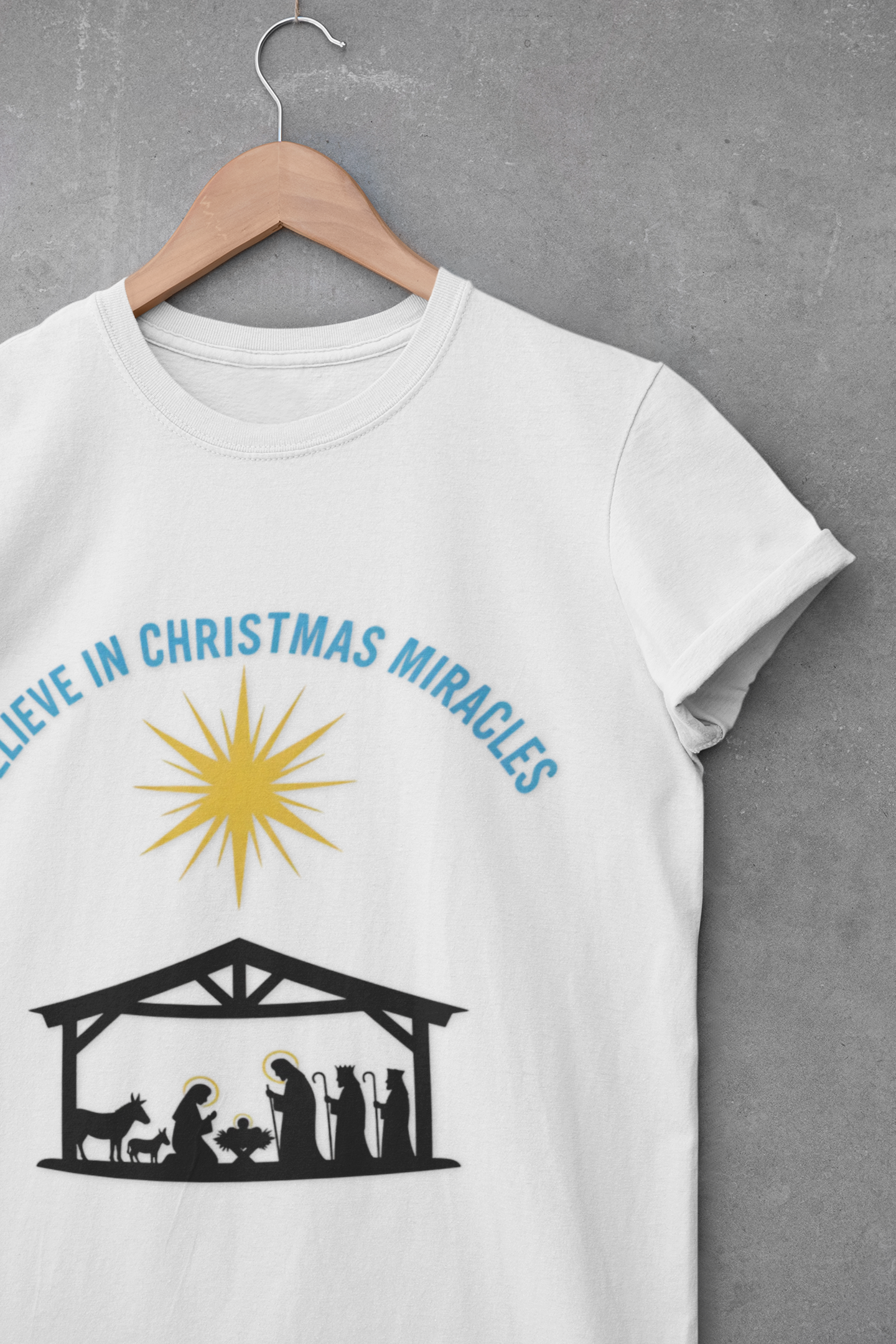 A066 - Believe in Christmas Miracles Christian Nativity T-Shirt
