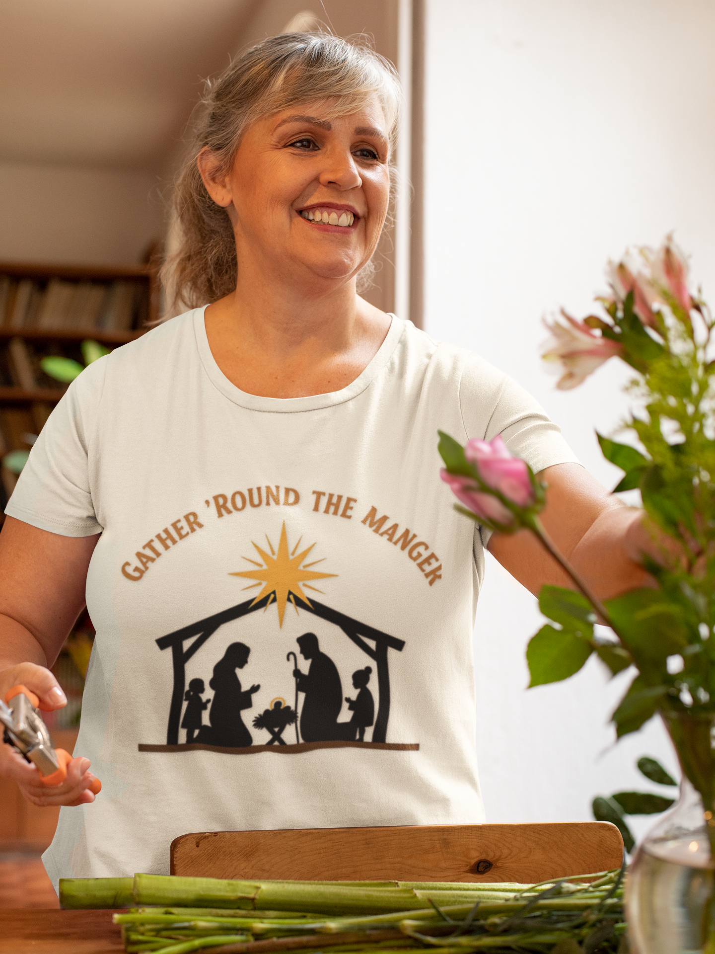Gather 'Round the Manger Unisex Softstyle Christian Christmas T-Shirt