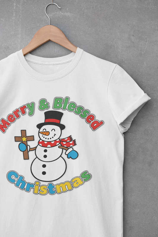 Merry and Blessed Christmas Snowman T-Shirt