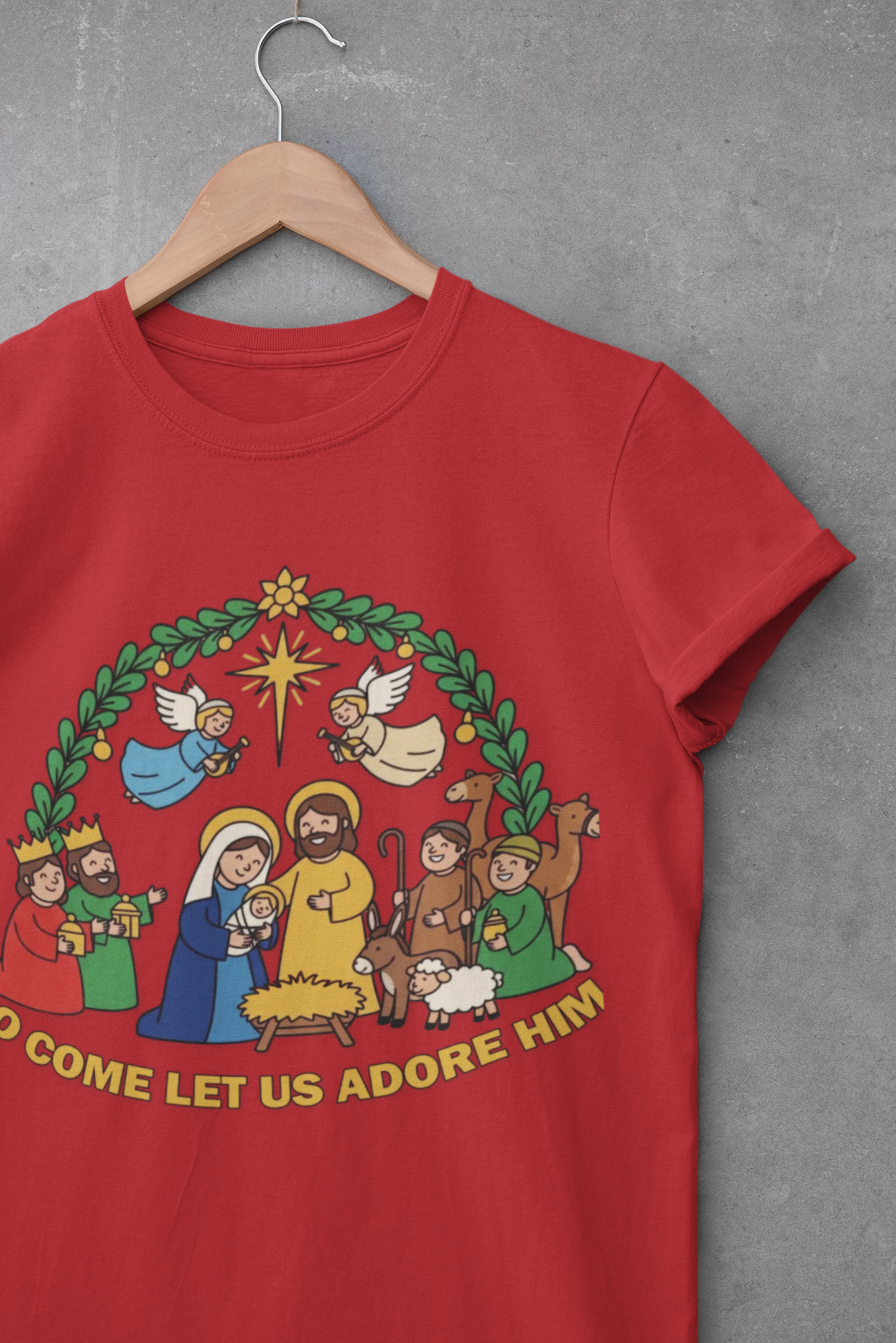 O Come Let Us Adore Him Christmas Nativity T-Shirt