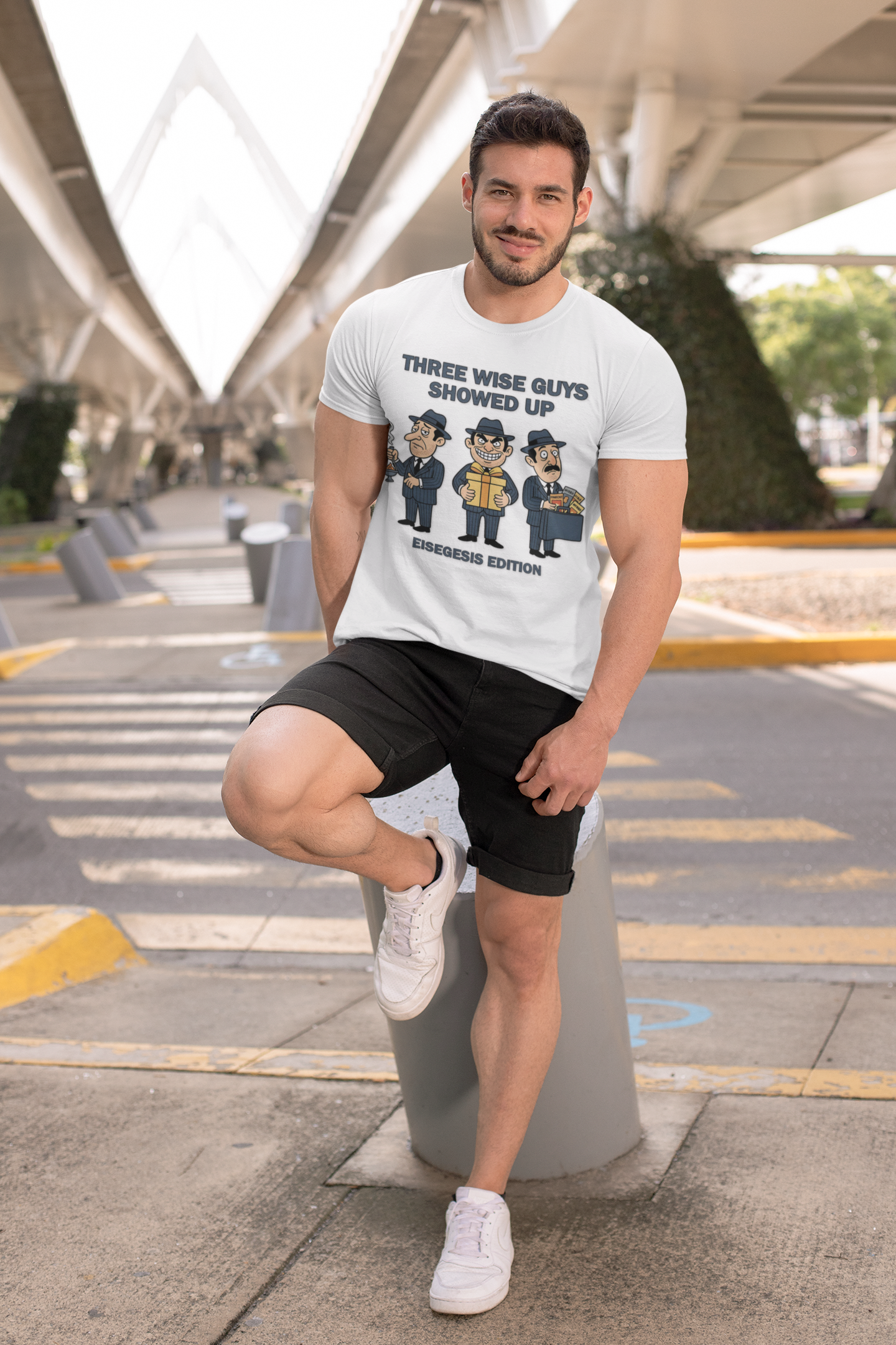 Three Wise Guys Showed Up Eisegesis Edition Theology Humor Christmas T-Shirt