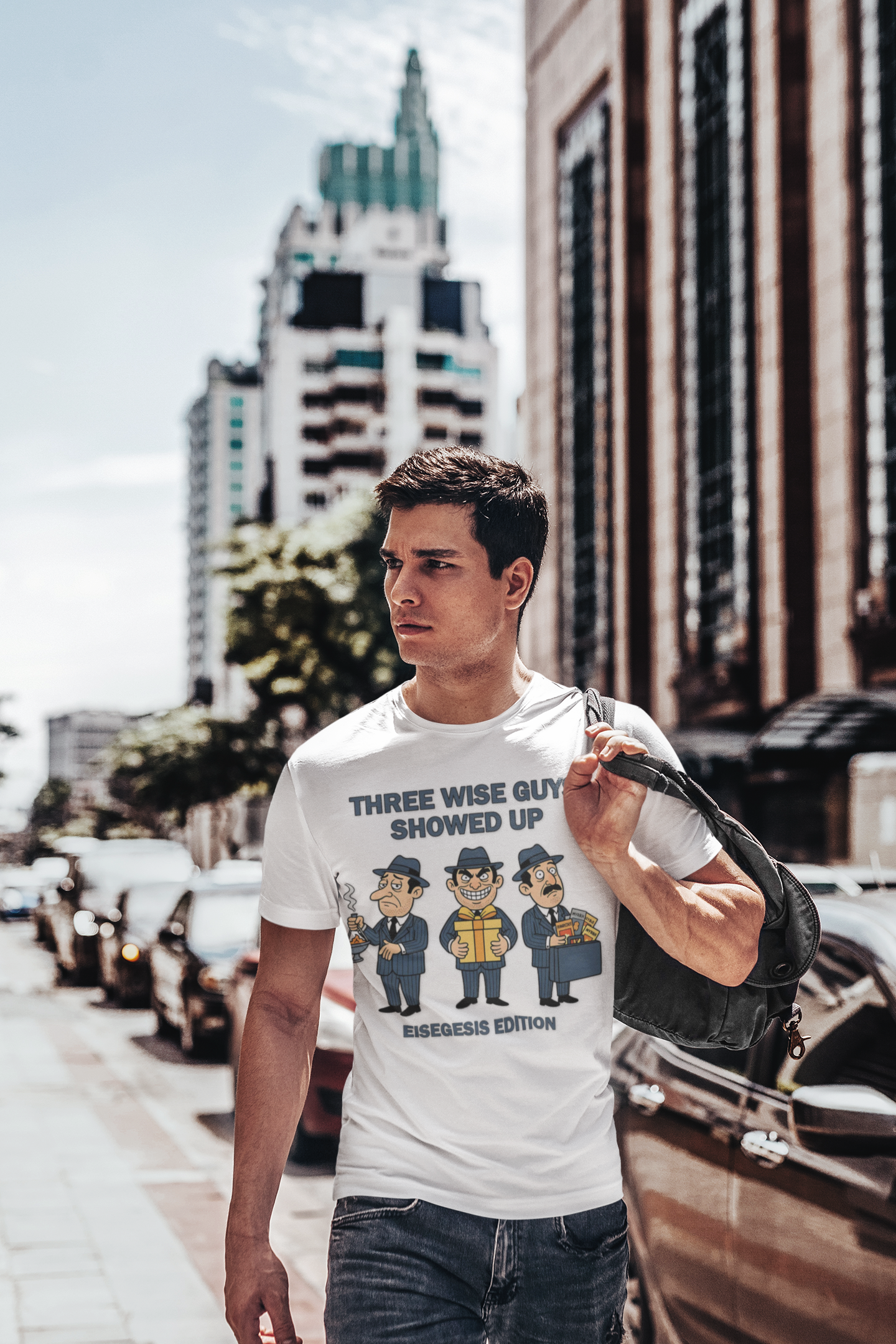 Three Wise Guys Showed Up Eisegesis Edition Theology Humor Christmas T-Shirt
