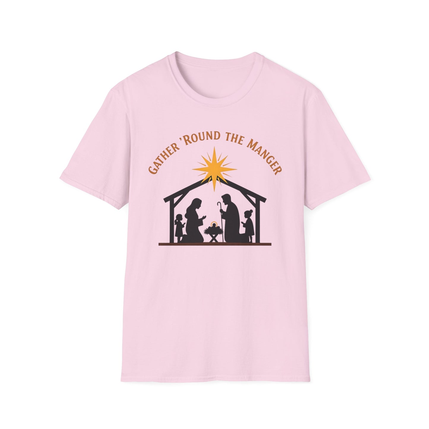 Gather 'Round the Manger Unisex Softstyle Christian Christmas T-Shirt