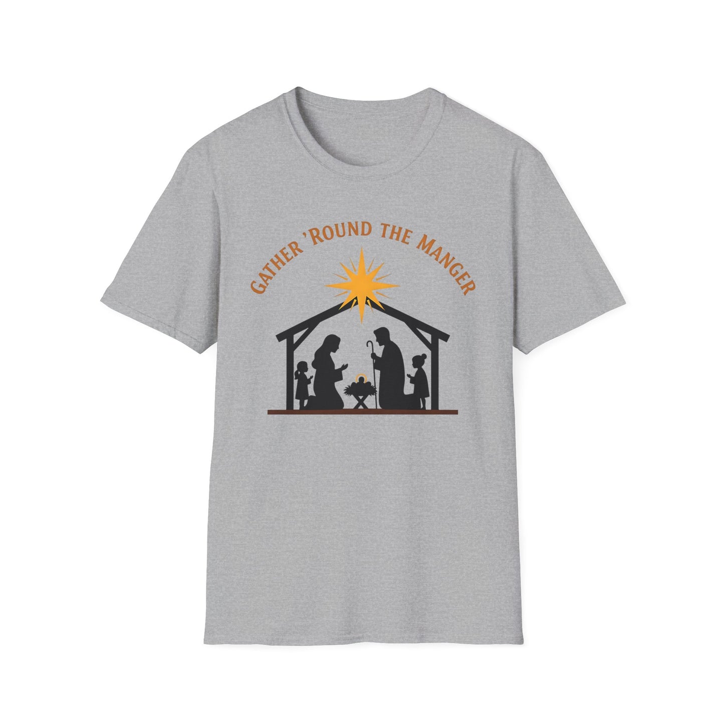 Gather 'Round the Manger Unisex Softstyle Christian Christmas T-Shirt