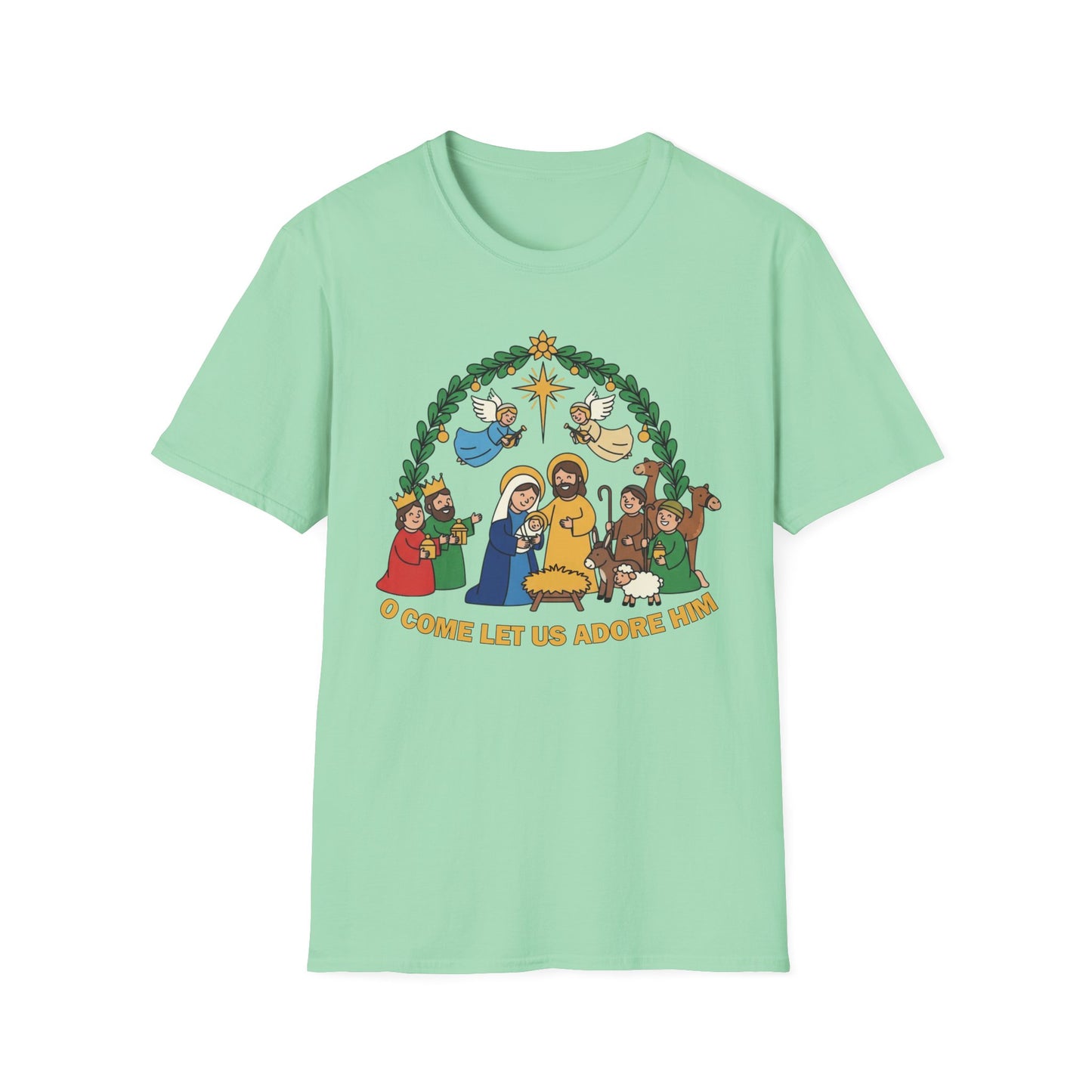 O Come Let Us Adore Him Christmas Nativity T-Shirt