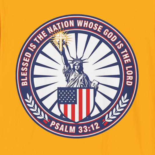 A163 - Blessed Is the Nation Whose God Is the LORD Christian Patriotic Softstyle T-Shirt - Psalm 33:12