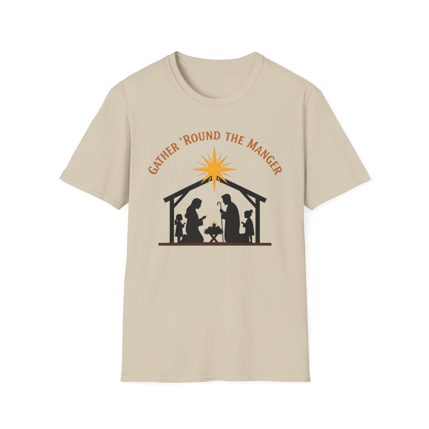 Gather 'Round the Manger Unisex Softstyle Christian Christmas T-Shirt