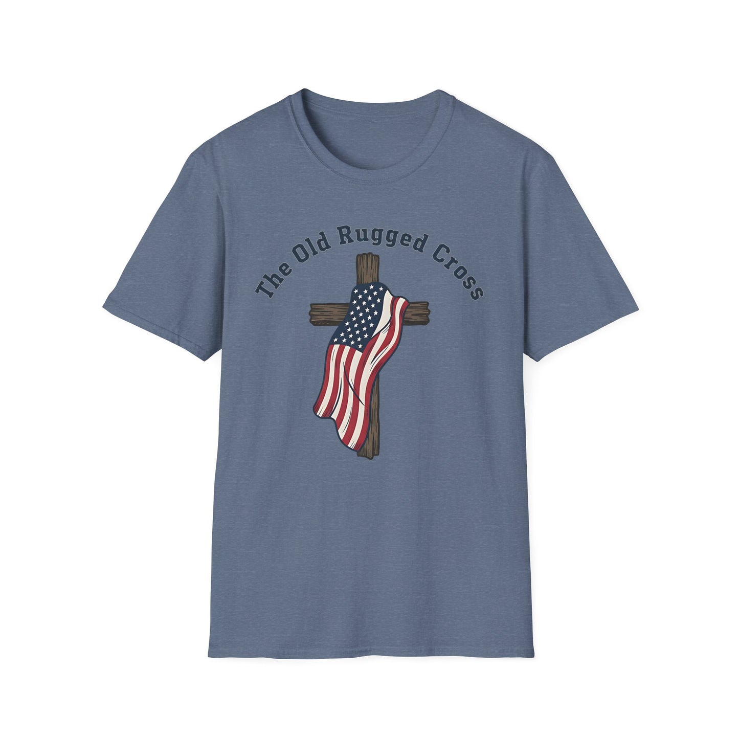 The Old Rugged Cross — American Flag-Draped Cross Christian Patriotic T‑Shirt