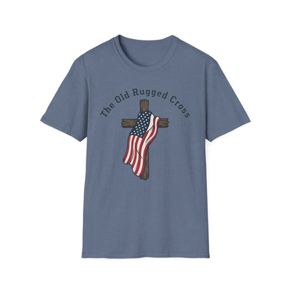 The Old Rugged Cross — American Flag-Draped Cross Christian Patriotic T‑Shirt