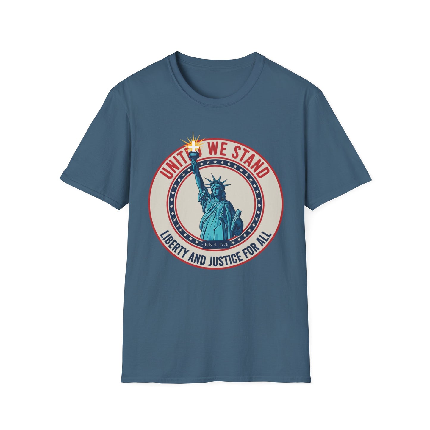 United We Stand Statue of Liberty Patriotic T-Shirt — Liberty and Justice for All