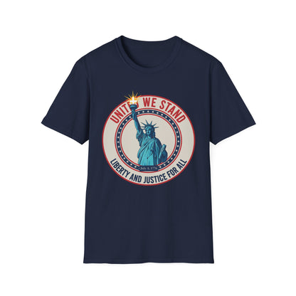 United We Stand Statue of Liberty Patriotic T-Shirt — Liberty and Justice for All