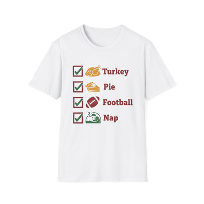 A051 - Turkey Pie Football Nap Thanksgiving Checklist T-Shirt