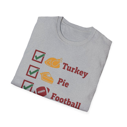 A051 - Turkey Pie Football Nap Thanksgiving Checklist T-Shirt