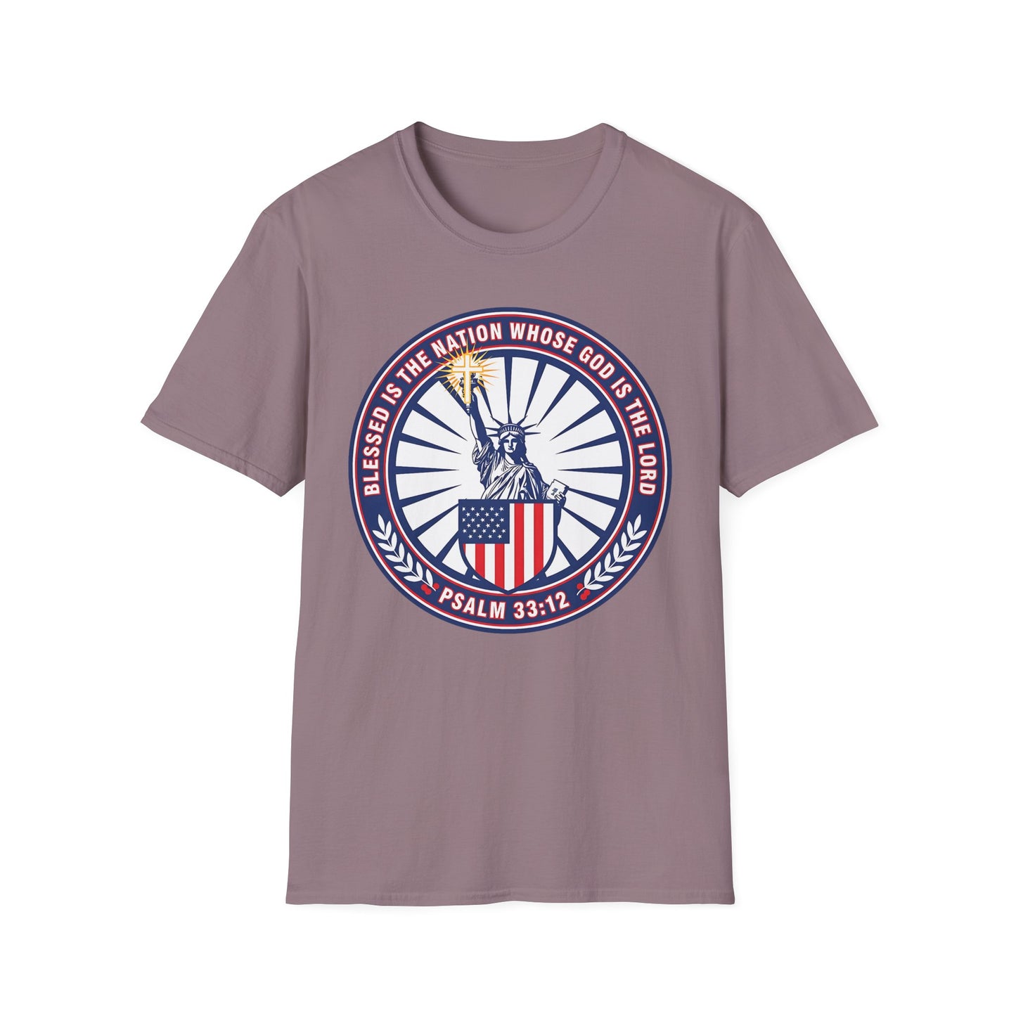 Blessed Is the Nation Whose God Is the LORD Christian Patriotic Softstyle T-Shirt - Psalm 33:12