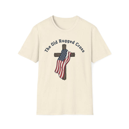 The Old Rugged Cross — American Flag-Draped Cross Christian Patriotic T‑Shirt