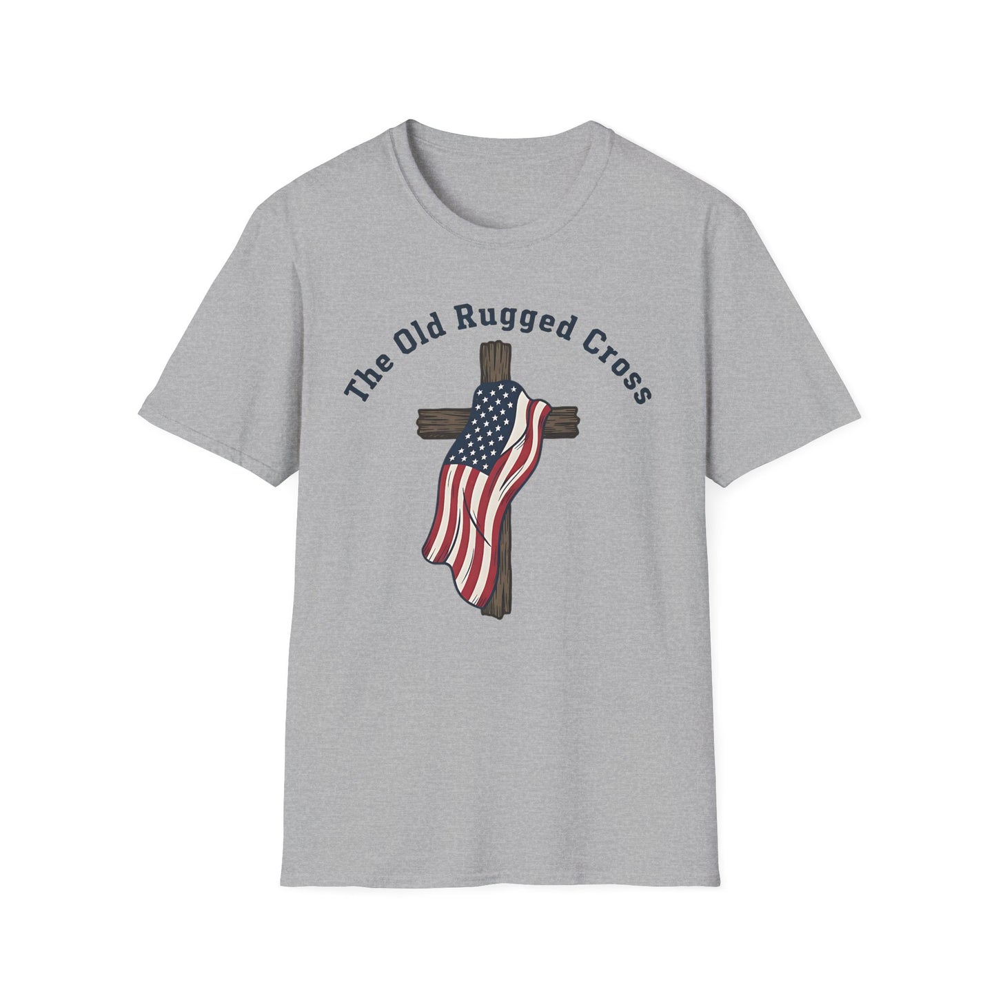 The Old Rugged Cross — American Flag-Draped Cross Christian Patriotic T‑Shirt