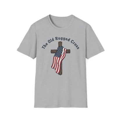 The Old Rugged Cross — American Flag-Draped Cross Christian Patriotic T‑Shirt