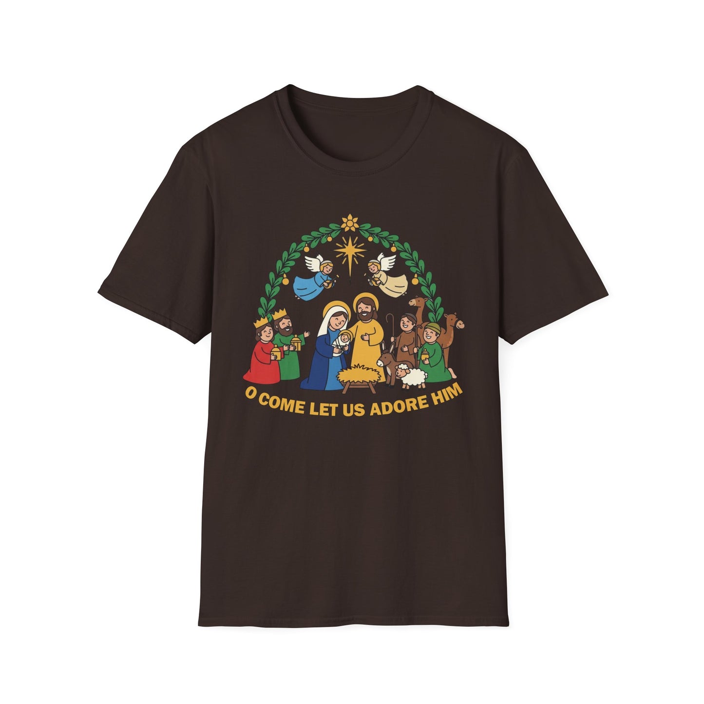 A085 - O Come Let Us Adore Him Christmas Nativity T-Shirt