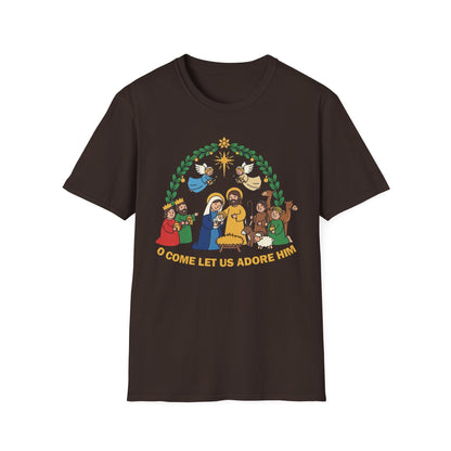 A085 - O Come Let Us Adore Him Christmas Nativity T-Shirt