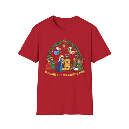 O Come Let Us Adore Him Christmas Nativity T-Shirt