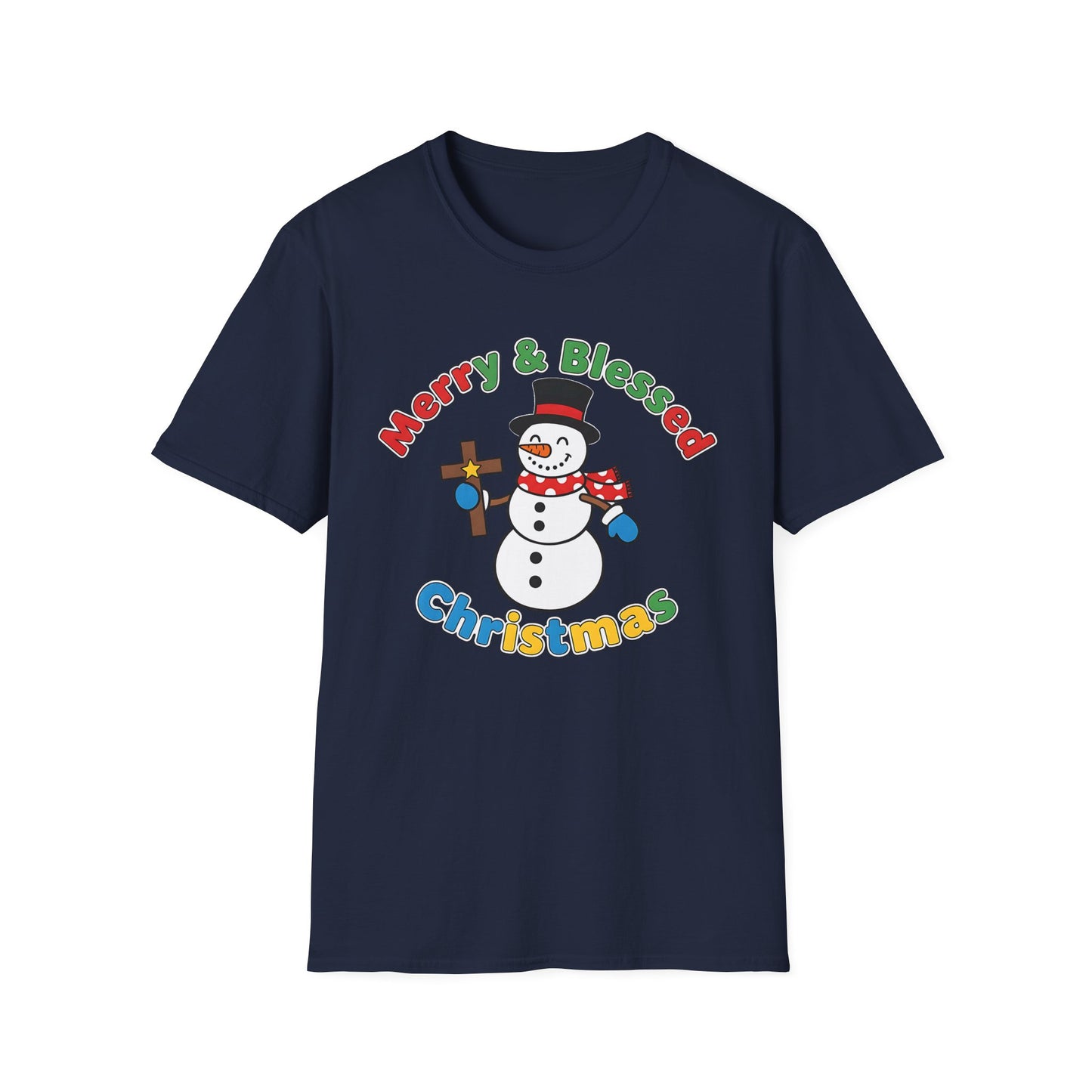 A081 - Merry and Blessed Christmas Snowman T-Shirt