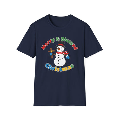 A081 - Merry and Blessed Christmas Snowman T-Shirt
