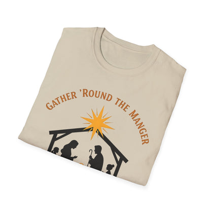 Gather 'Round the Manger Unisex Softstyle Christian Christmas T-Shirt