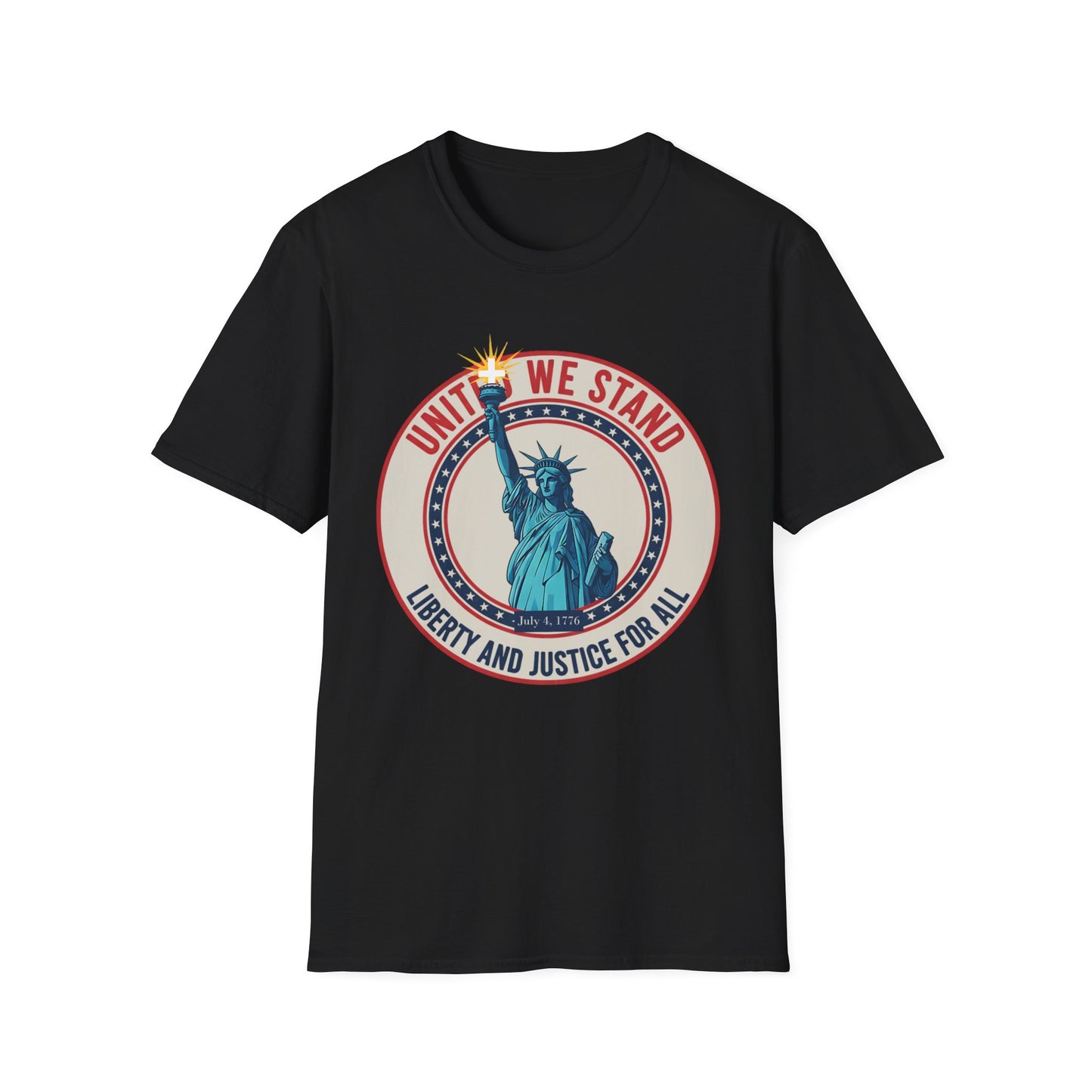 United We Stand Statue of Liberty Patriotic T-Shirt — Liberty and Justice for All