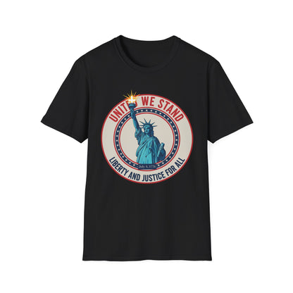 United We Stand Statue of Liberty Patriotic T-Shirt — Liberty and Justice for All