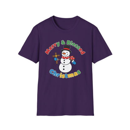 A081 - Merry and Blessed Christmas Snowman T-Shirt