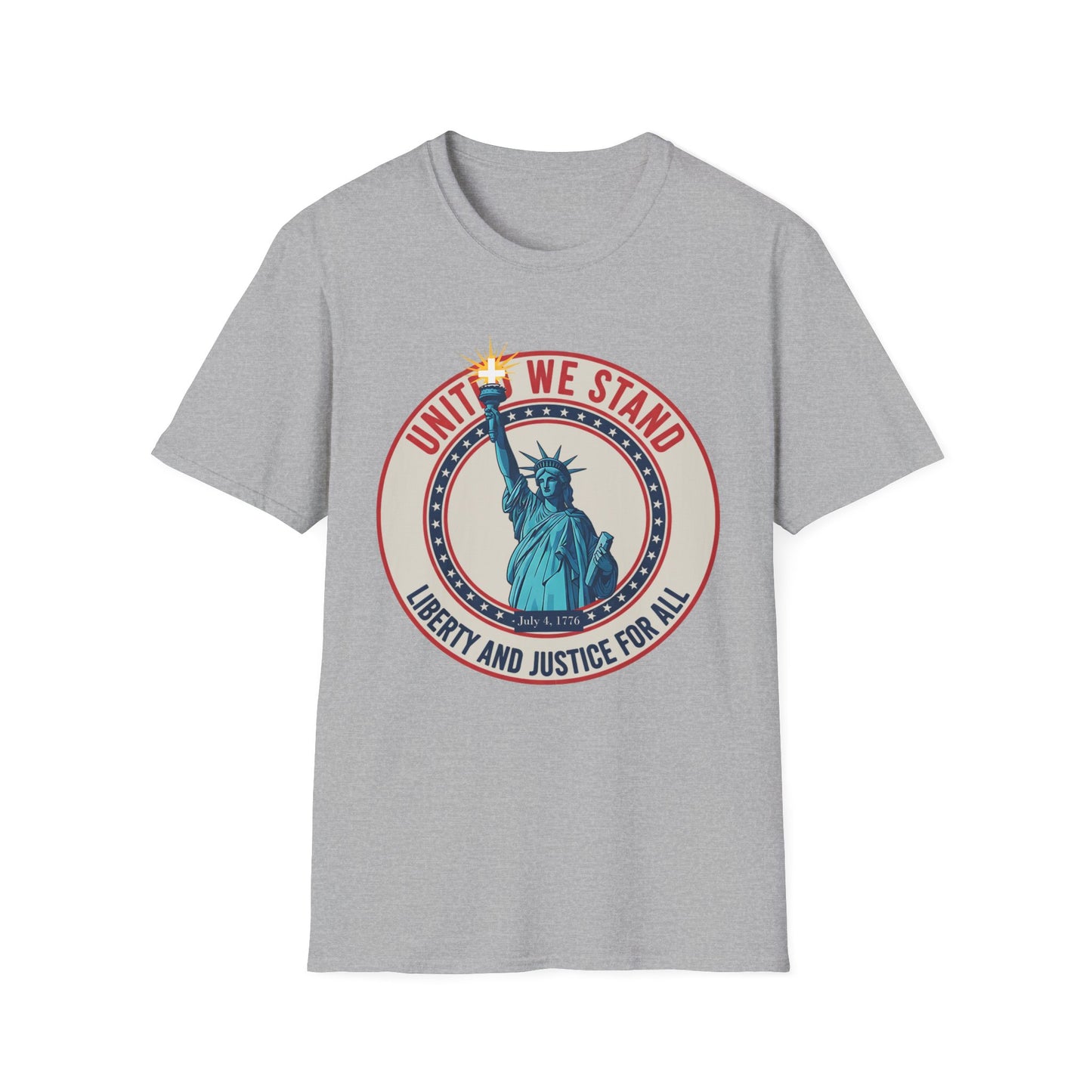 United We Stand Statue of Liberty Patriotic T-Shirt — Liberty and Justice for All