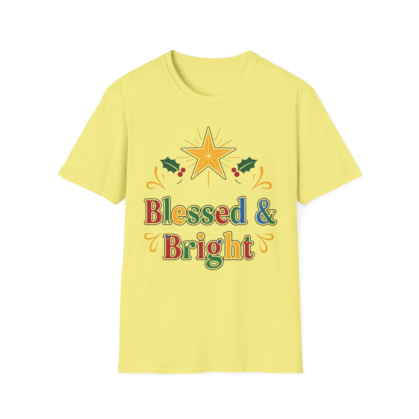 A084 - Blessed & Bright Unisex Softstyle Christian Christmas T-Shirt