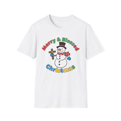 A081 - Merry and Blessed Christmas Snowman T-Shirt
