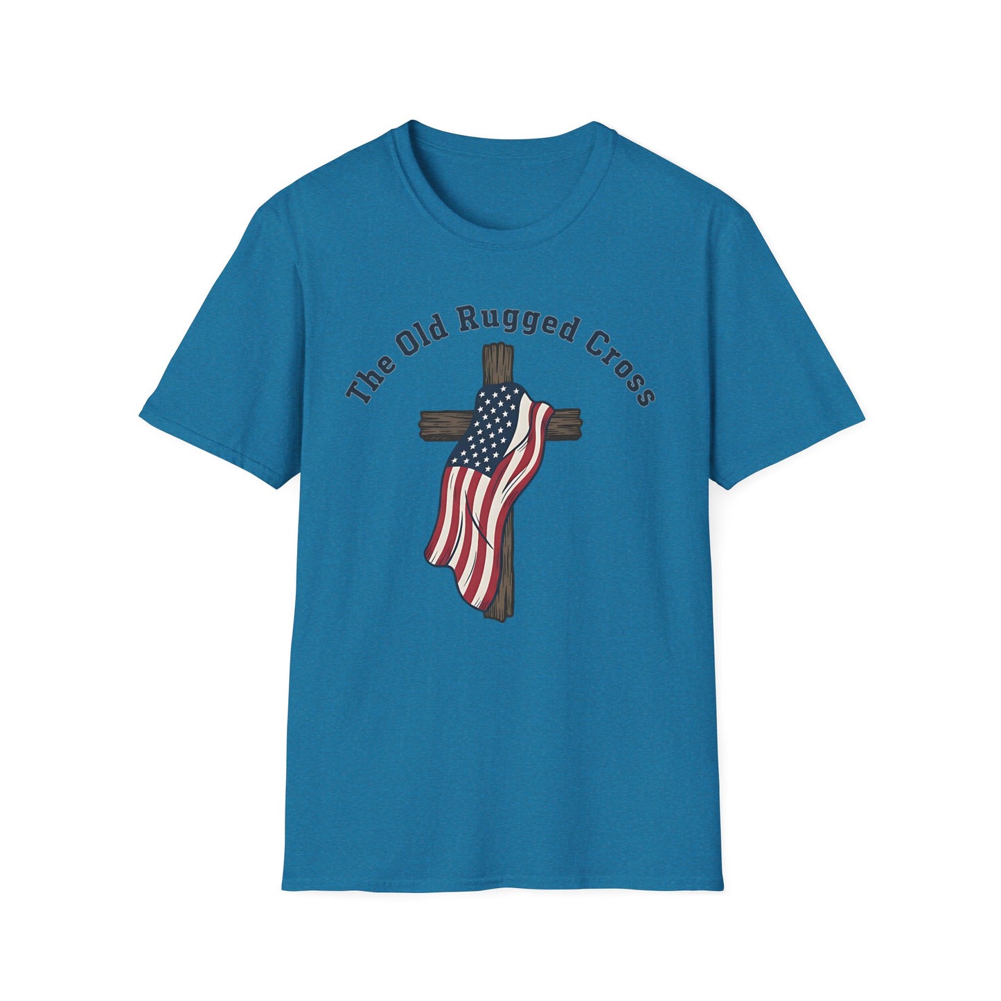 The Old Rugged Cross — American Flag-Draped Cross Christian Patriotic T‑Shirt