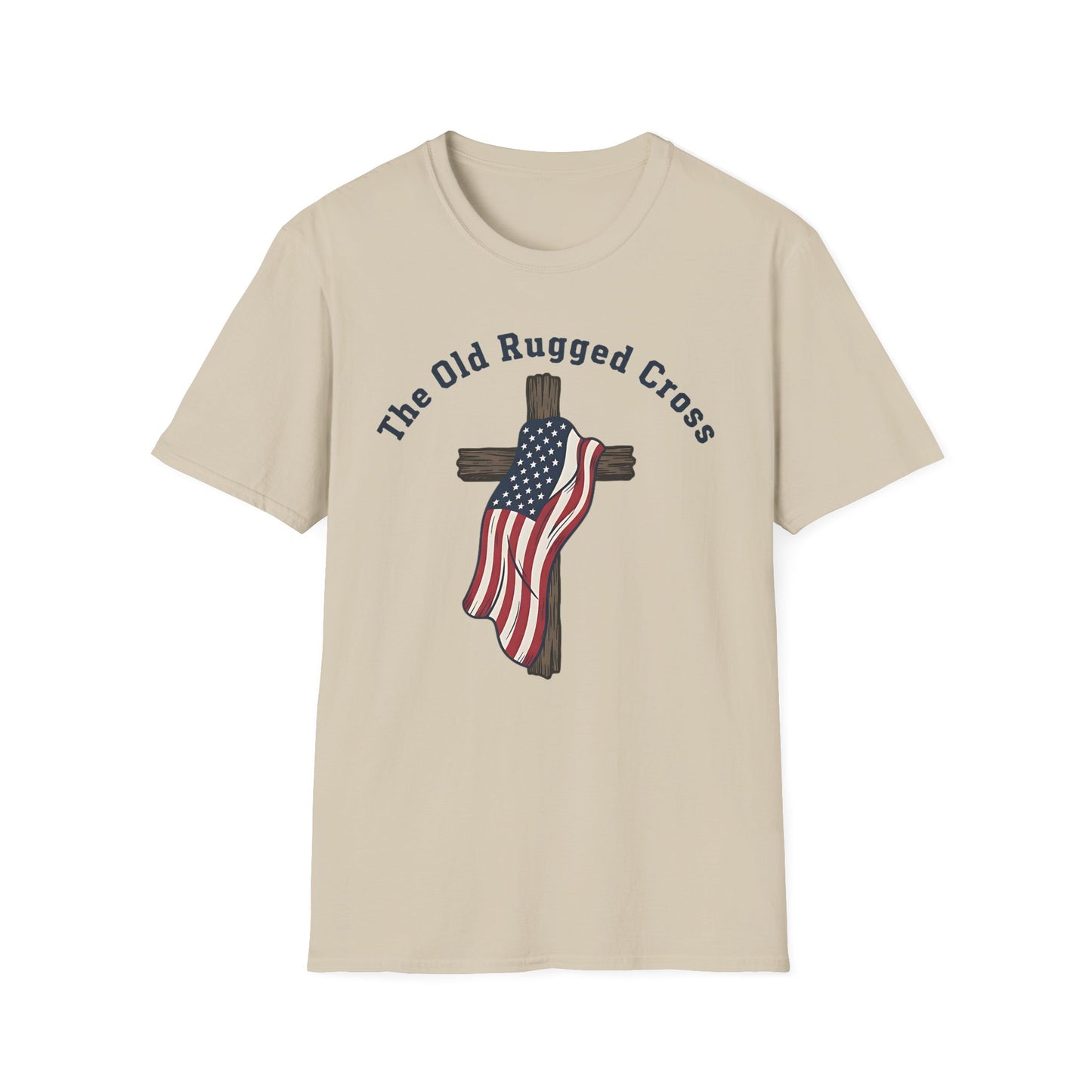 The Old Rugged Cross — American Flag-Draped Cross Christian Patriotic T‑Shirt