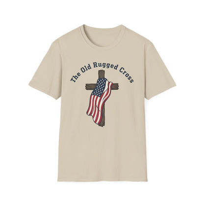 The Old Rugged Cross — American Flag-Draped Cross Christian Patriotic T‑Shirt