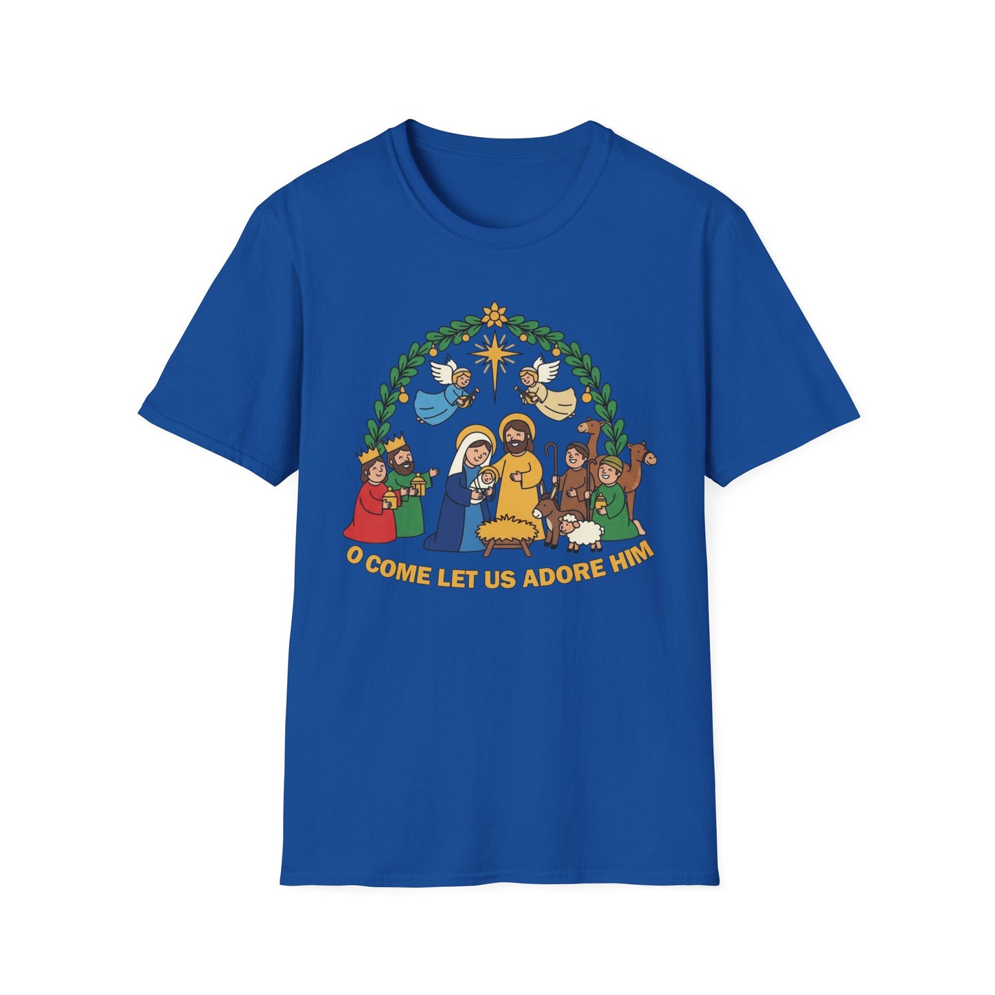 A085 - O Come Let Us Adore Him Christmas Nativity T-Shirt